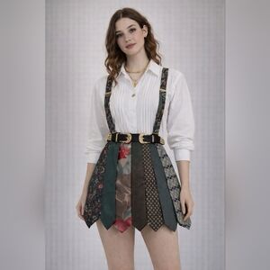 Upcycled Necktie Skirt w/ Matching Tie Suspenders – One of a Kind